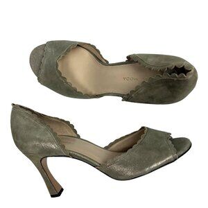 Pelle Moda Hollin Peep Toe Pumps Size 9 M Green Taupe Shimmer Leather Scalloped